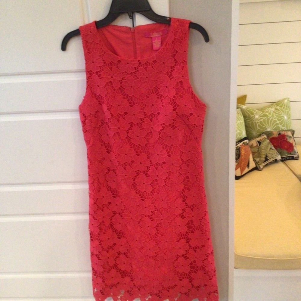 Catherine Malandrino Coral Color Eyelet Knee Length Dress Size 8 Sm/Md NWT